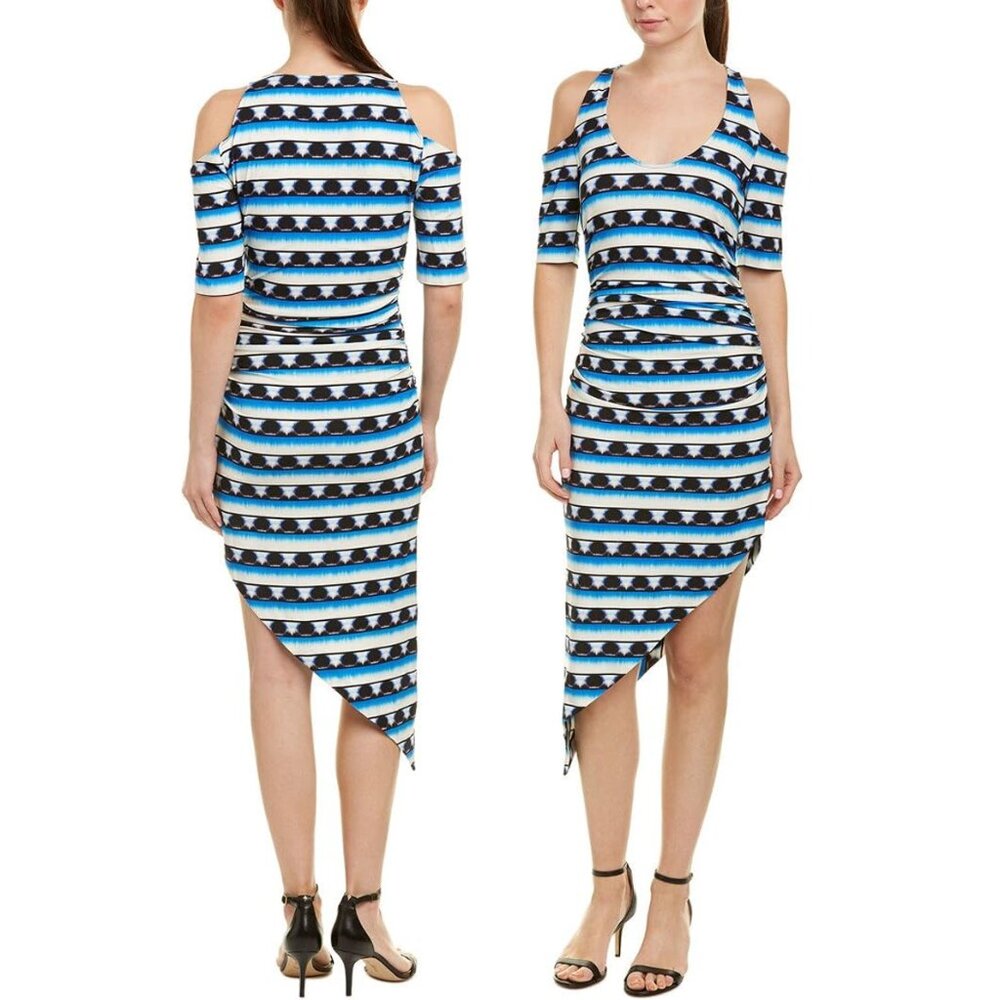 NICOLE MILLER Tie Dye Stripe Asymmetrical Cold Shoulder Dress - Picture 3 of 9